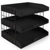 Ecordesk Wood Inbox Tray - Sturdy Letter Tray Desk Organizer, 3 Tier Wooden Paper Tray Organizer, 1/3" Thick Wooden Shelves Paper Organizer for Desk with Metal Frame (Black)