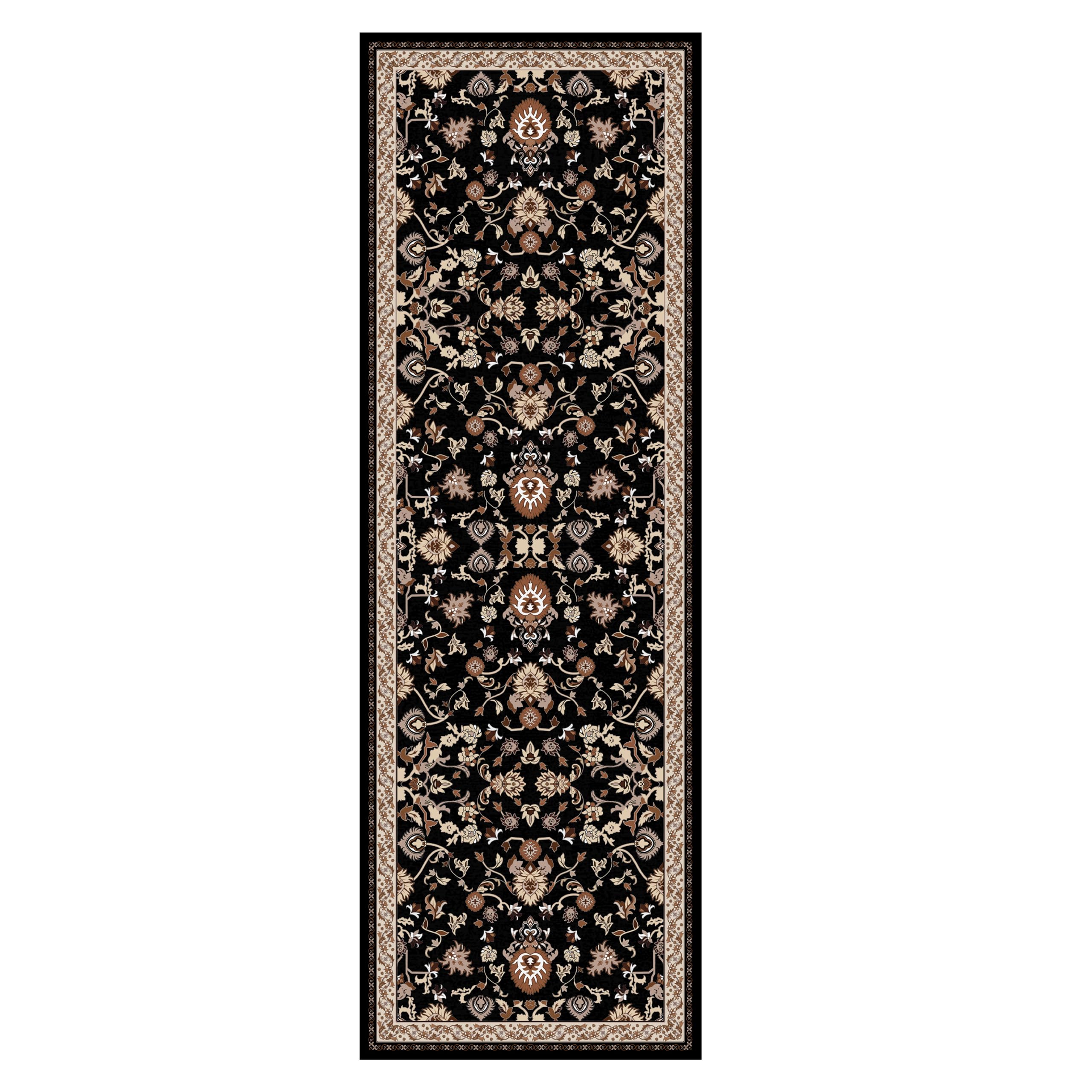 Ecordesk Washable Runner Rug  | Non Slip Rug Runners for Hallways, Entryways, Kitchens, Bathrooms, Bedrooms | Ultra-Soft Flannel Carpet Runners with Rubber Backing | Black Floral Rug