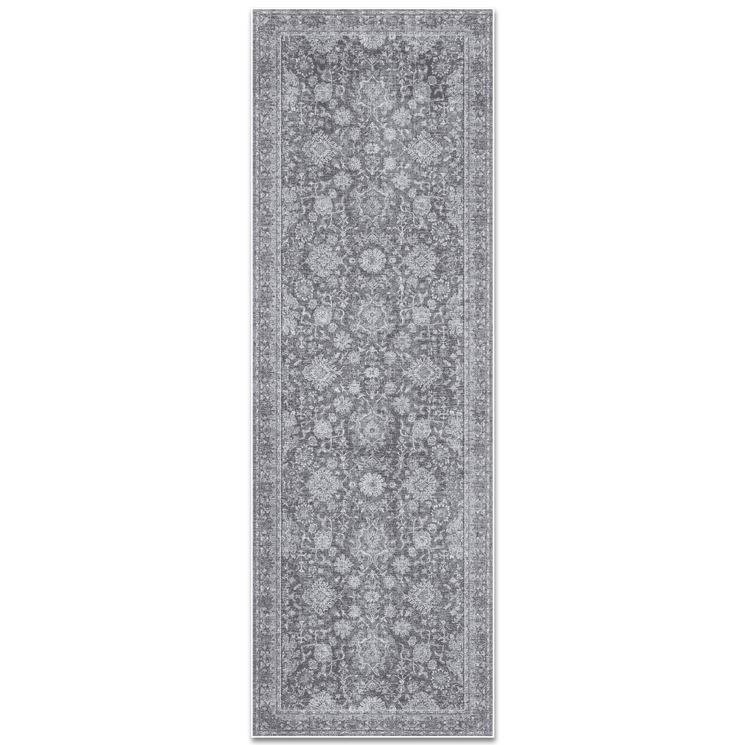 Ecordesk Washable Runner Rug  | Non Slip Rug Runners for Hallways, Entryways, Kitchens, Bathrooms, Bedrooms | Ultra-Soft Flannel Carpet Runners with Rubber Backing | Distressed Grey Rug